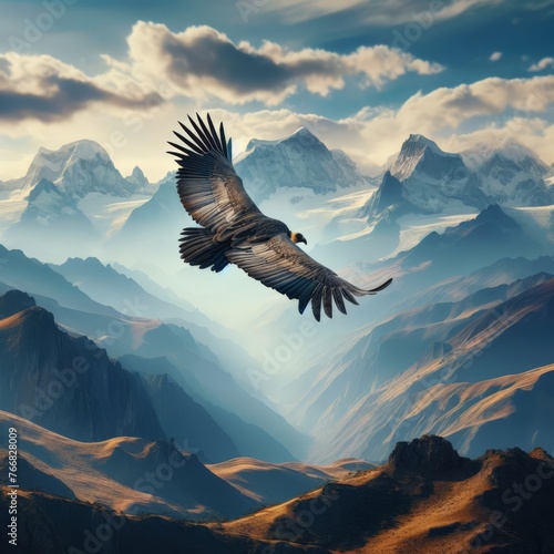 Condor soaring above the Andes mountains photo
