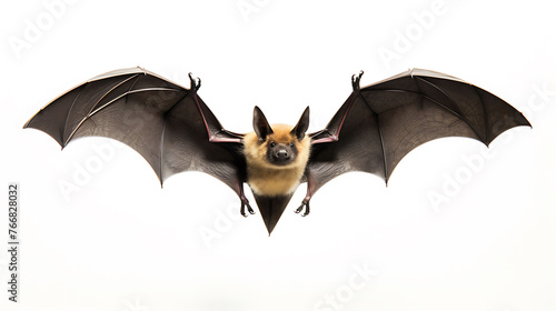 Adult fruit bat flying with white background 