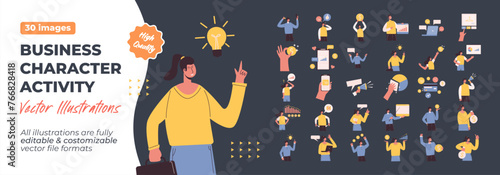 Business activity illustration. Mega Set. Collection scenes of business, businessman, work, management, management, corporate, office activity. Vector Illustration