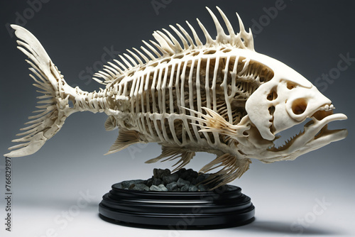 Granite fish skeleton figurine. Digital illustration. © eestingnef