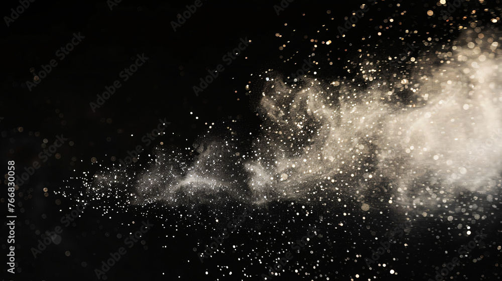 blowing particles dust isolate on black abstract bokeh for overlay and background. blowing particles dust isolate on black abstract bokeh for overlay and background.