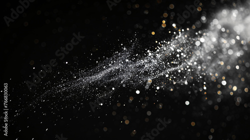 blowing particles dust isolate on black abstract bokeh for overlay and background.