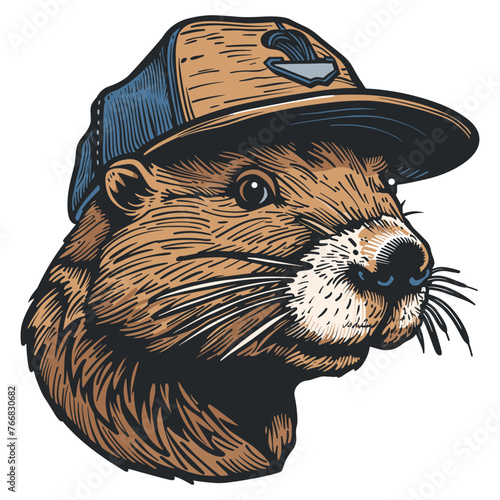Sports emblem featuring a beaver adorned with a felt hat, depicted in vector art.