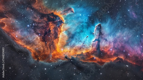 Breathtaking starscape where a colorful nebula unfolds its radiant wings
