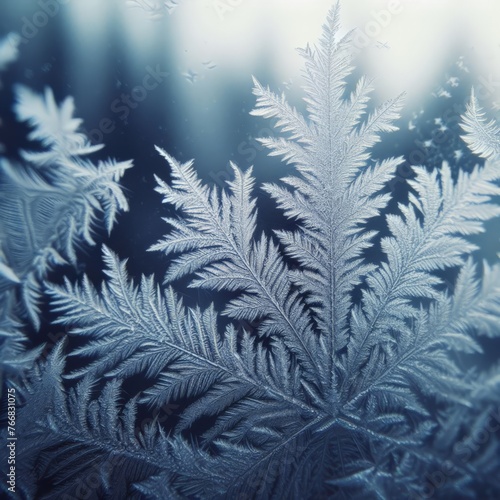 Beautiful ice crystal forming on frozen sheet of glass 