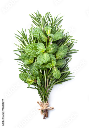 Fragrant herbs on white backgrounds