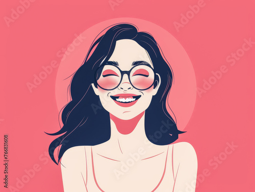 Joyful and stylish diverse woman vector illustration with copyspace for text