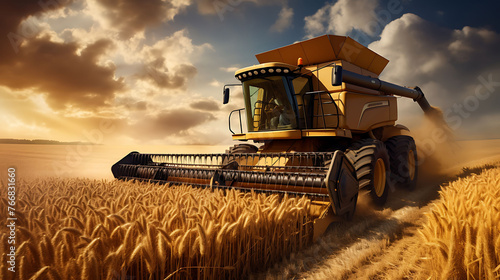 Combine harvester harvests ripe wheat. agriculture 