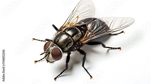 Dirty Common housefly viewed from up high Musca domestica white background  © Muslim