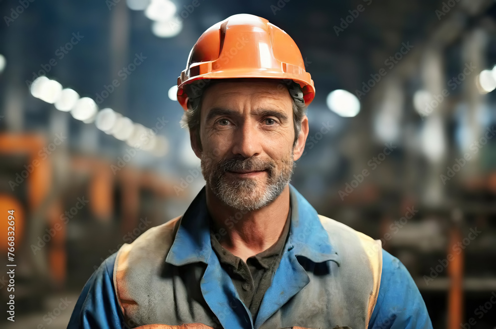 Portrait of Caucasian American steel worker in a factory. Portrait of Caucasian American steel worker in a factory.