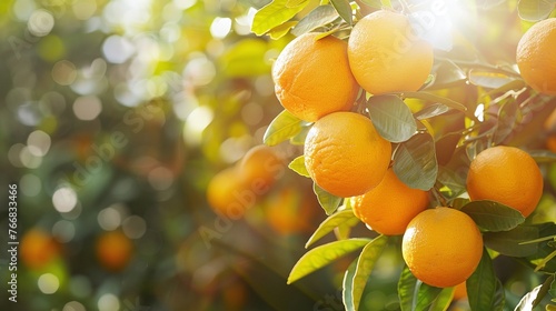 ripe and sweet oranges hanging in a lush green orchard ready for harvest