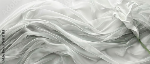  A detailed image of pure white cloth showcasing a vibrant flower center and lush green stem