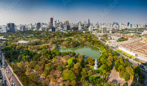 Canvas Print high buildings panorama downtown of Bangkok City and Lumpini park Thailand