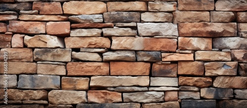Detailed view of a sturdy brick wall showing numerous individual blocks in various shades of red and brown
