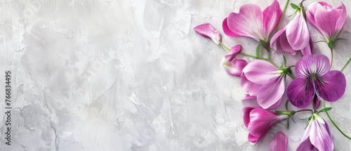  Vivid pink and purple blooms adorn a pure white backdrop, creating the perfect canvas for adding text or images to your cards or brochures © Albert