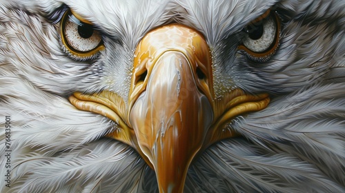 closeup of a bald eagle face highlighting the fierce and majestic bird with powerful gaze