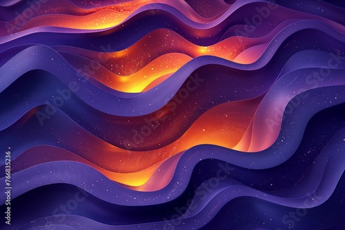 A computergenerated image depicting a violet and orange wave in an azure atmosphere, resembling a geological phenomenon. The colors blend like water and sky, creating a vibrant scene photo