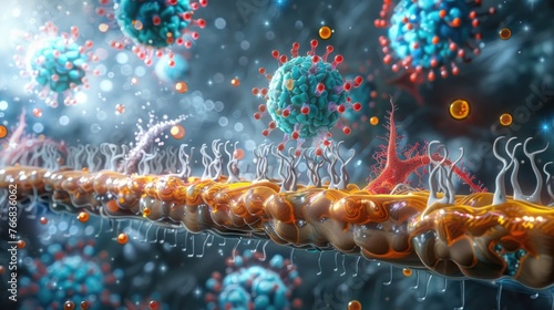 The antioxidant action of Vitamin E in preventing lipid peroxidation of cell membranes, illustrated in 3D with a focus on molecular interactions , 3D Render photo