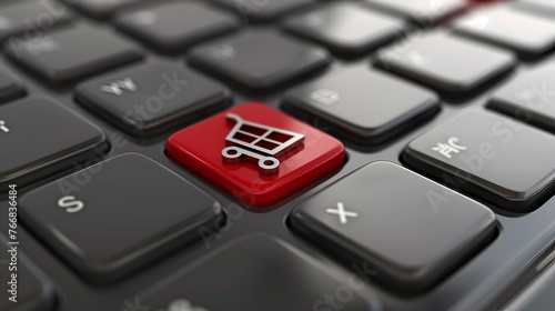 e-commerce shopping cart red button on laptop keyboard