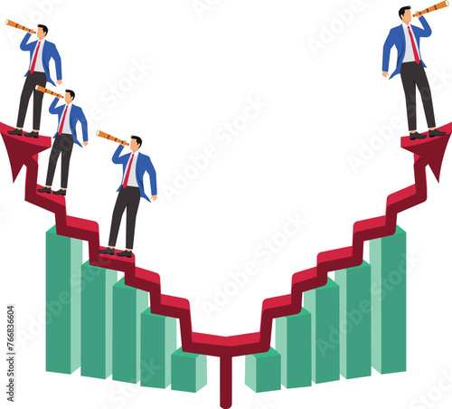 Opinions and disagreements, conflicts and contradictions, different directions or different conceptual ideas, unique ideas, a group of businesswomen standing on the left arrow another businesswoman st