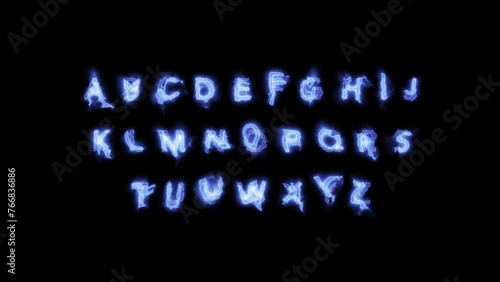 Alphabet Letters Abstract Animation Set with Electricity Effect. Matte Channel Video. High Quality 4K Resolution. photo