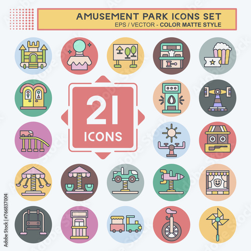Icon Set Amusement Park. related to Circus symbol. color mate style. simple design editable. simple illustration