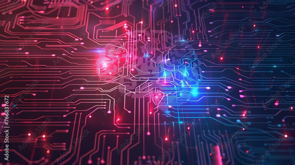 Obraz premium artificial intelligence brain technology and neural network in digital abstract background with circuit board elements