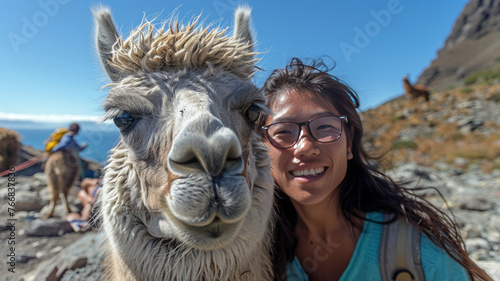 Humor. Selfies with a Lama