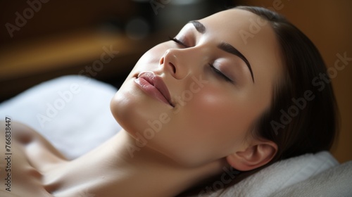 Tranquil day spa facial treatment with relaxing atmosphere and space for customized text