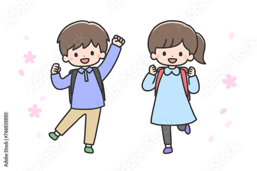 元気な小学生の男の子と女の子