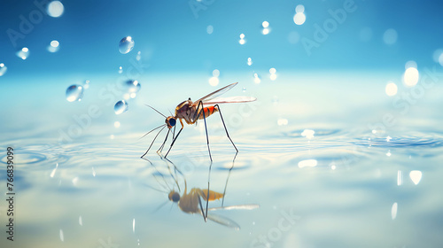 Mosquito on shiny water surface 