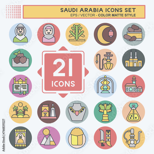 Icon Set Saudi Arabia. related to Islamic symbol. color mate style. simple design editable. simple illustration