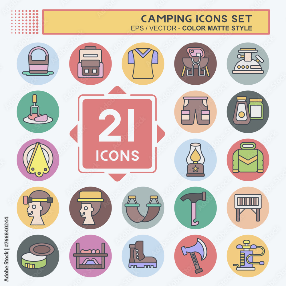 Icon Set Camping. related to Adventure symbol. color mate style. simple design editable. simple illustration