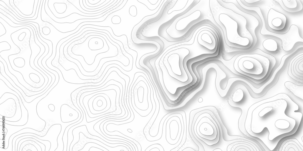 Vector geography landscape Topo contour map on white background, Topographic contour lines. Seamless pattern with lines Topographic map. Geographic mountain relief. - obrazy, fototapety, plakaty 