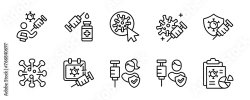 virus vaccine icon line set coronavirus immunity medicine syringe health vaccination injection vector outline illustration