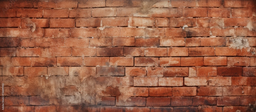 Detailed view of an aged brick wall with a distressed and gritty appearance, showing various textures and colors Detailed view of an aged brick wall with a distressed and gritty appearance, showing various textures and colors