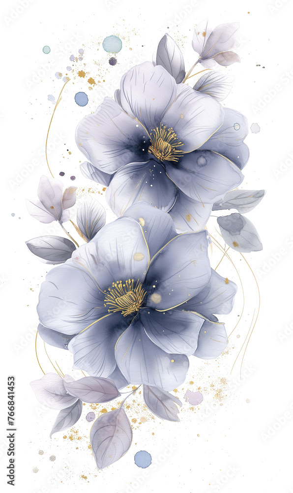 Watercolor delicate flowers on transparent background