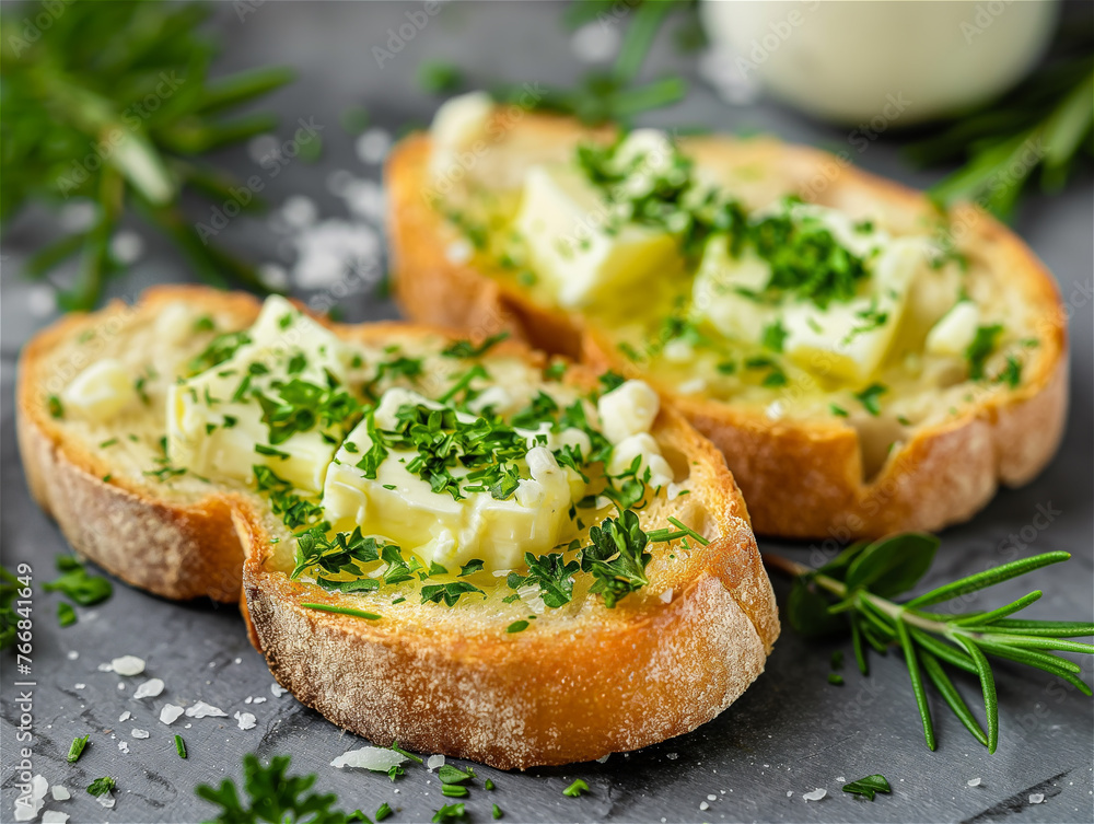 Toast with butter and herbs.
