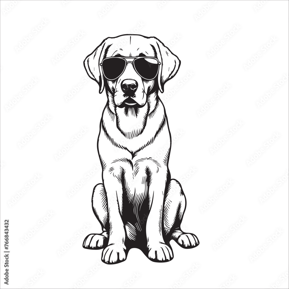 Labrador Retriever dog sitting wearing sunglasses Vector illustration in black and white
Labrador Retriever dog sitting wearing sunglasses Vector illustration in black and white