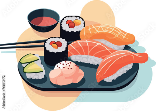 Sushi Delight on a Colorful Plate