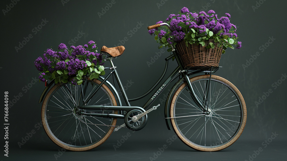 A Stylish Modern Bicycle Featuring a Basket Brimming with Beautiful Blooms
