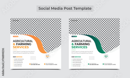Agriculture farming service. Agricultural and farming services social media post banner template. Agro farm service or web banner, square flyer template.