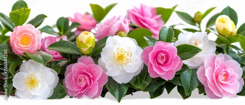  Pink & White Flowers on Green Leaf Covered Planter