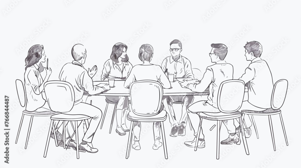 Teamwork meeting line drawing vector illustration design