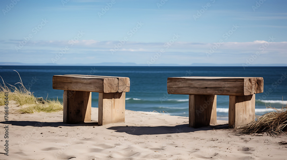 Wooden Benches at the Beach 