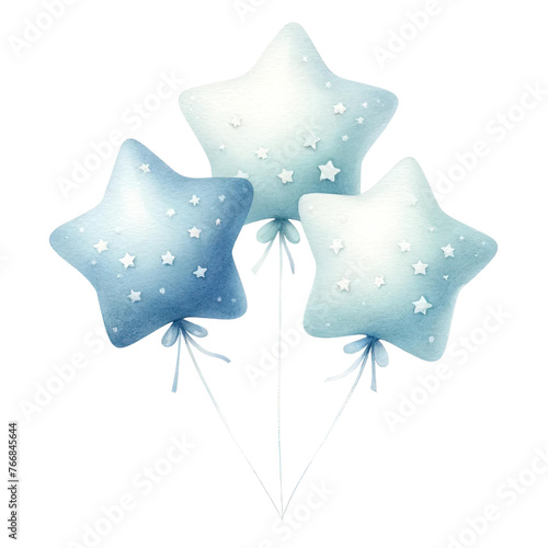 blue star balloons watercolor transparent background