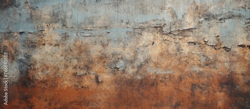 Close-up view of a weathered rusty wall against a backdrop of a vivid blue sky, creating a striking contrast