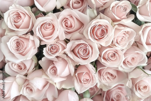 A Large Bouquet of Pale Pink Roses  Arranged in an Aesthetic Pattern  Taken From Above