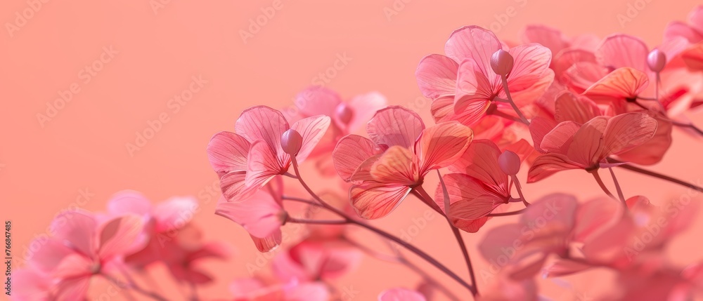   Pink blooms on a pink backdrop with a light pink wall in the background
