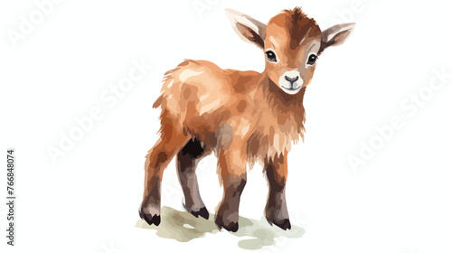 Watercolor Baby Goat Flat vector isolated on white background